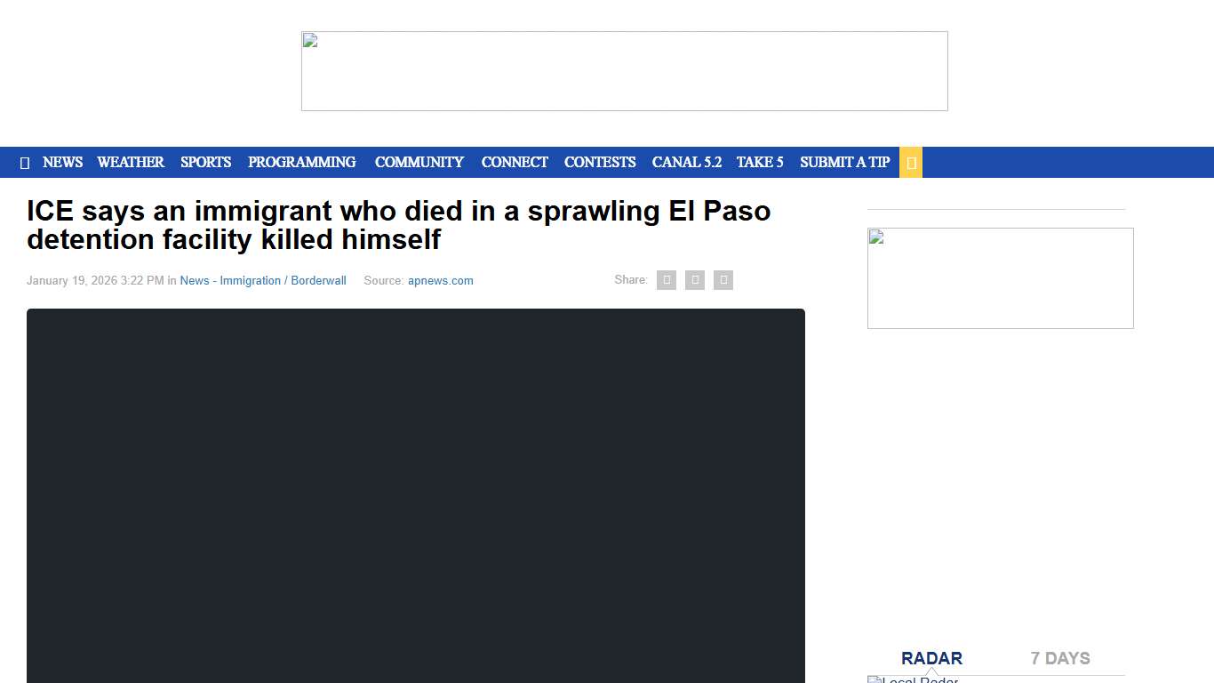 ICE says an immigrant who died in a sprawling El Paso detention facility killed himself